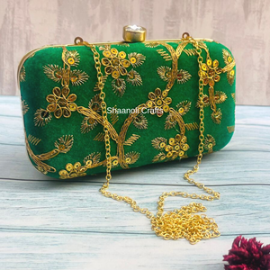 กระเป๋าคลัทช์กำมะหยี่ทำมือสำหรับผู้หญิง กระเป๋าคลัทช์โลหะลายปาล์มสไตล์ชาติพันธุ์ ของชำร่วยงานแต่งงาน พร้อมงานปักลาย - Product Image 4