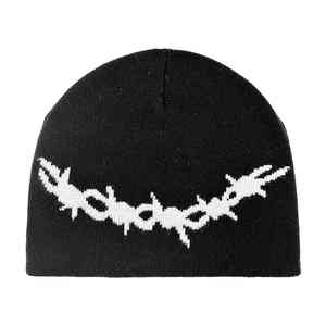 Bonnet en jacquard noir uni sans revers pour homme, personnalisable avec logo sur toute la surface, fabriqué par le fabricant - Product Image 5