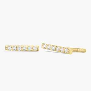ต่างหูเพชรทรงแท่งขายส่ง ทอง 14k ทรงกลม เจียระไนแบบกลม เพชรเลี้ยงในห้องปฏิบัติการ ขนาดเล็ก ดีไซน์เรียบหรู แนวตั้ง มินิมอล คู่หนึ่ง ของขวัญจากผู้ผลิต - Product Image 1