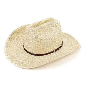 Comfortable 100% Fabric Natural Color Palm Leaf Cowboy Straw <b>Hat</b> Pu Leather Hatband <b>Western</b> for Party - Product Image 4