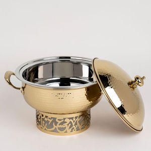 Olla redonda de metal dorado martillado con revestimiento de acero inoxidable y tapa, calentador de alimentos aislado para uso doméstico, Ramadán y bodas. - Product Image 6