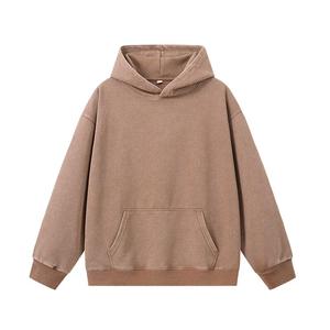 เสื้อฮู้ดโอเวอร์ไซส์แบบยูนิเซ็กซ์ สีพื้น ล้างสีแบบแอซิดวอช มีกระเป๋า ดีไซน์เรียบง่าย ทรงปกติ สวมใส่สบาย เหมาะสำหรับฤดูใบไม้ร่วง ผลิตจากผ้าฝ้ายเฟรนช์เทอร์รี่ถัก - Product Image 1