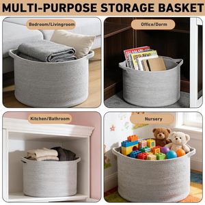 65L <b>Large</b> Woven Cotton Rope Nursery Basket, Laundry Basket Laundry Hamper with Handles,Blanket Basket Storage <b>Bin</b> - Product Image 5