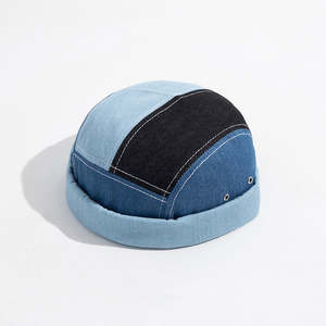 Gorra Docker de Mezclilla de Algodón Lavado Personalizable, Gorro Marinero sin Visera de Múltiples Paneles, con Borde Plegado, Transpirable, Unisex, Ajustable, para Exteriores, OEM - Product Image 1