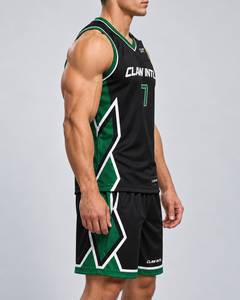 Conjunto de Uniforme de Baloncesto para Hombre Claw Intl, Negro y Verde, Impresión por Sublimación, Transpirable, Poliéster, Talla Adulto - Product Image 4