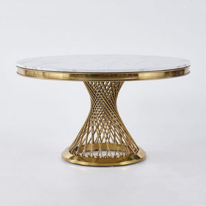 Tables basses de luxe de qualité supérieure en métal plaqué or de haute qualité, aspect attrayant, avec plateau rond en marbre, provenant d'Inde - Product Image 1
