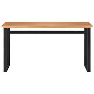 Bureau en bois de teck moyen, noir massif avec finition naturelle, élégant bureau informatique - Product Image 2