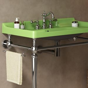 Lavabo da Bagno VICI 36'' in Ceramica Verde, Montaggio a Parete, 3 Fori Pre-Forati per Rubinetto, Base Autoportante in Acciaio Inossidabile - Product Image 4