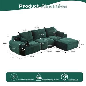 Divano Sezionale Moderno in Memory Foam Compresso con Gambe, Grande Divano Componibile per Soggiorno, Divano Modulare Cloud Pet-Friendly - Product Image 3