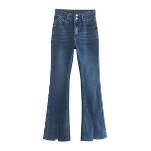 Blue Casual Plain Straight Leg Regular Fit Denim Pants Women Designer <b>Jeans</b> High Waist Washable Solid - Product Image 1