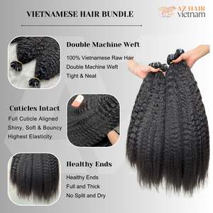 Qualité supérieure Paquets de Cheveux Bruts Vietnamiens Couleur Naturelle Crépus Droite Machine Trame Remy Extensions de Cheveux 12A Grade - Product Image 3