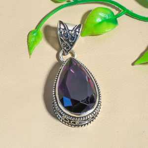 Pendentif en argent sterling 925 serti de pierres d'améthyste, bijoux vintage faits à la main, pierre naturelle de couleur violette, NIKHIL GEMS, tiers - Product Image 5