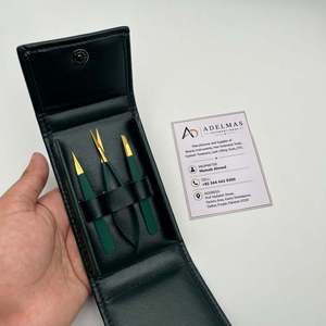 Pince à épiler professionnelle en acier inoxydable à pointe inclinée avec ciseaux à ressort, logo personnalisé, étui vert, kit pour sourcils - Product Image 4