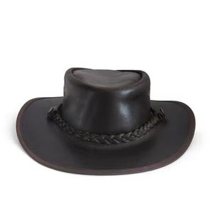 Chapeau de cowboy en cuir véritable marron foncé de qualité supérieure pour hommes, style vintage western, à large bord avec bande tressée, MOQ disponible - Product Image 2