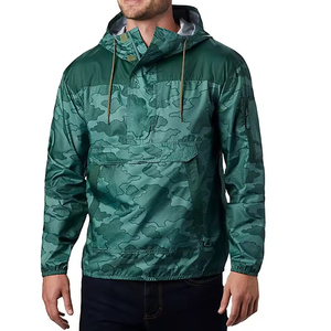 <b>Men's</b> Green Camouflage Quarter-Zip <b>Jacket</b> Windproof Casual Style Regular Fit With Pockets Coach <b>Jacket</b> Available <b>For</b> Online Sale - Product Image 1