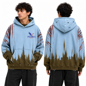 เสื้อฮู้ดโอเวอร์ไซส์พิมพ์ลายดิปได แบรนด์ Pearia สำหรับผู้ชาย พร้อมโลโก้ด้านหน้า ผ้าฝ้ายเฟรนช์เทอร์รี่ มีกระเป๋า สไตล์สตรีทแวร์ สำหรับฤดูใบไม้ร่วง - Product Image 5