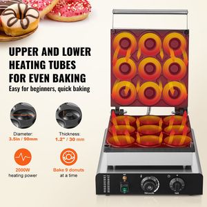 Macchina Elettrica Commerciale per Ciambelle e Waffle da 2000W, Antiaderente, a 9 Fori, con Riscaldamento Bilaterale per Ingredienti a Base di Grano - Product Image 3