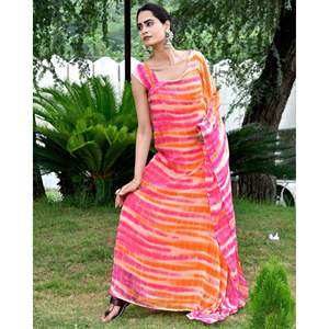 Vestido Kaftán Bohemio Largo con Rayas Naranjas Shibori, Cuello Asimétrico, Silueta Holgada, Talla XS, Transpirable para Ocio - Product Image 2