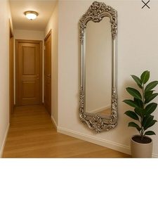 <b>Silver</b> Baroque Traditional Eco-Friendly Handmade Full Length <b>Wall</b> Hanging Ornate Vintage Wood <b>Mirror</b> for Entryway Bedroom - Product Image 2