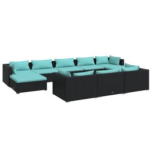Set salotto da 10 pezzi in Poly Rattan nero con cuscini per uso giardino - Product Image 2