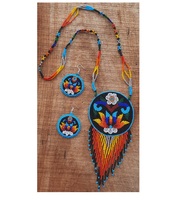 Ensemble de bijoux pour femmes, collier et boucles d'oreilles en chaîne à maillons avec perles de verre multicolores artisanales, style ethnique personnalisable