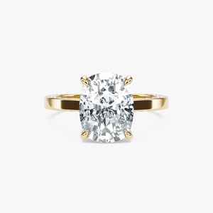 Anillo de compromiso de oro macizo de 14K con diamante cultivado en laboratorio de corte cojín de 4 quilates, banda pavé y diamantes laterales, venta al por mayor personalizada - Product Image 2