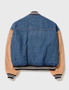 เสื้อแจ็คเก็ตยีนส์สตรีทแวร์สั่งทำขายส่ง แจ็คเก็ตเลตเตอร์แมนไซส์ใหญ่ แจ็คเก็ตวาร์ซิตี้ฤดูหนาว คอตั้ง ระบายอากาศได้ดี สำหรับทุกเพศ - Product Image 3
