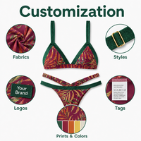 Baju Renang Bikini Mewah Custom untuk Wanita, OEM ODM, Cetak Segitiga, Tali Lebar, Tali Bahu Lebar, Ungu Hijau, Tali Dapat Disesuaikan