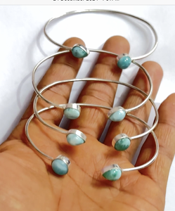 Nouvel Arrivage Bracelet en Larimar Naturel Rond 6mm Fait Main Sertissage Clos en Laiton Plaqué Argent Bijoux Vintage Bouddhisme pour Cadeau d'Anniversaire - Product Image 1