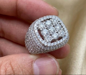 Luxury Women's <b>Cocktail</b> <b>Ring</b> 925 Sterling Silver Moissanite Round Brilliant Cut Pave Setting Geometric Design Party Jewelry - Product Image 3
