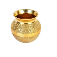 Kalash en laiton de petite taille pour Mangal, avec Nariyal en laiton et feuilles de coco métalliques, pour Diwali Pooja