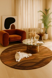 Custom Handmade Wool Rug Abstract Modern brown Geometric Area <b>Carpet</b> for Living Room Wholesale - Product Image 3