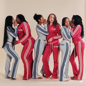 Ensemble de jogging pour femme en velours antibactérien, deux pièces, veste et pantalon évasé, logo personnalisé - Product Image 1