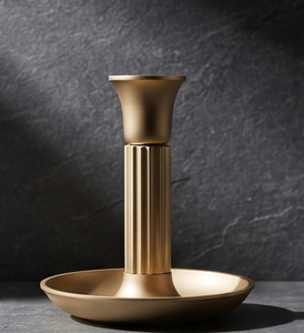 Portavelas Metálico Minimalista con Acabado Dorado, Columna Moderna Acanalada con Plato Recolector, Decoración Nórdica para el Hogar - Product Image 2