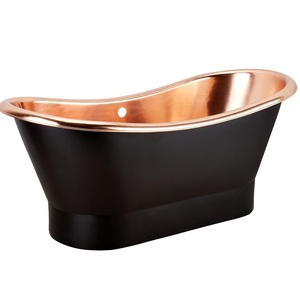 Bañera independiente de lujo de 70 pulgadas, de cobre negro antiguo, con pedestal doble para bañera tipo slipper, con desagüe y rebosadero - Product Image 2