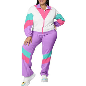 Plus Size Unisex <b>80s</b> 90s Retro Tracksuit Costume 2-Piece Color Block Windbreaker Jacket Wide-Leg Pants <b>Neon</b> Matching Set Winter - Product Image 1