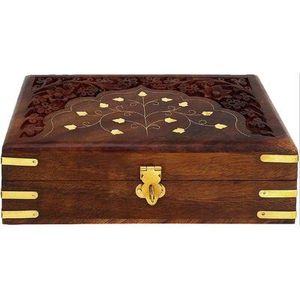 Wooden <b>Storage</b> Box Rectangle Lidded Airtight Rustic Style Medium Capacity <b>Table</b> Top Home Organization - Product Image 5