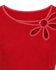 Customized <b>Red</b> Women Flower Neck Short Sleeve Casual T Shirt Soft Stretch Breathable Summer Fashion Blouse Elegant Daily Wear - Product Image 3