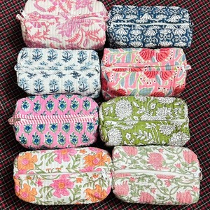 Ensemble de trousses de toilette en coton floral avec fermeture éclair, pochettes de maquillage portables pour les voyages, rangement personnel, trousse de toilette - Product Image 5