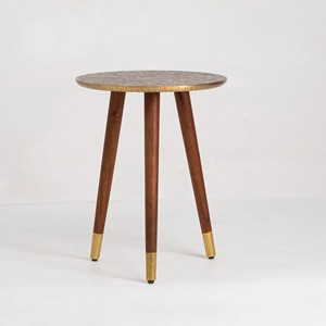 Mesa de Centro Redonda de Madera Estilo Moderno de Mediados de Siglo con Detalles en Latón, Mueble Hecho a Mano para Sala de Estar, Pieza Decorativa - Product Image 5