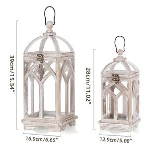 Farol Decorativo de Madera Blanco Vintage, Portavelas de Estilo Gótico, Farol Colgante - Product Image 5