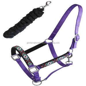 Cabestro de caballo de nailon totalmente ajustable de doble costura duradero con incrustaciones de cuentas a mano en la banda de la nariz y mejillas caballo Halter con cuentas - Product Image 1