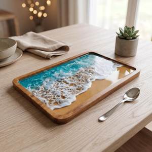 Bandeja decorativa de madera y resina para servir té, ideal para reuniones de oficina y presentaciones elegantes en el sector de la hostelería. - Product Image 6