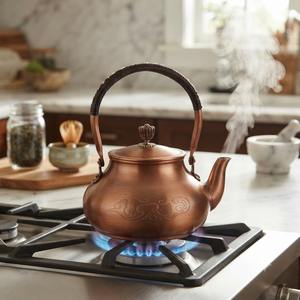 กาน้ำชาทองแดงแท้ลายเส้นมินิมอล ด้ามจับถักแบบวินเทจ สำหรับต้มน้ำ ใช้ในชีวิตประจำวัน เหมาะสำหรับโรงแรม ร้านอาหาร - Product Image 3