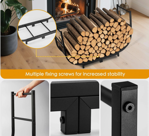 Support à bois de chauffage incurvé avec couvercle ou porte-bûches en métal avec protection contre les intempéries, support de rangement pour bois de chauffage en métal noir avec couvercle imperméable - Product Image 4