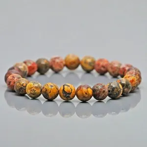 Natural Leopard Skin Jasper 8mm Smooth Round AA Grade Gemstone Beads <b>Stretch</b> <b>Bracelet</b> Healing Jewelry Wholesale - Product Image 4