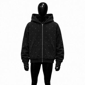 Black Full Zip Hoodie <b>Men</b> Premium Oversized Streetwear <b>White</b> Dot Design <b>Fleece</b> Hooded Jacket Casual Winter Fashion Sweatshirt - Product Image 1