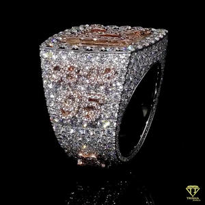 Lab Grown Diamond Round Cluster Signet <b>Ring</b> Iced Out Hip Hop Statement <b>Ring</b> Luxury Men's Baguette Halo <b>Cocktail</b> <b>Ring</b> - Product Image 2