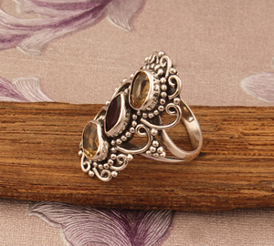 Luxury Natural Citrine Vintage <b>Ring</b> Antique Style 925 Sterling <b>Silver</b> <b>Statement</b> Band High-Quality Wholesale Handcrafted - Product Image 3