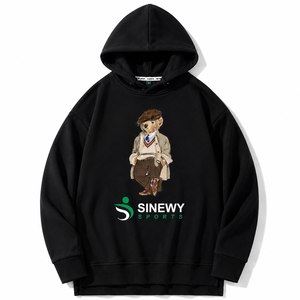 Sudadera Deportiva Negra SINEWY con Estampado de Oso de Dibujos Animados, Antiarrugas, Unisex, Manga Larga, Algodón, para Otoño e Invierno - Product Image 1